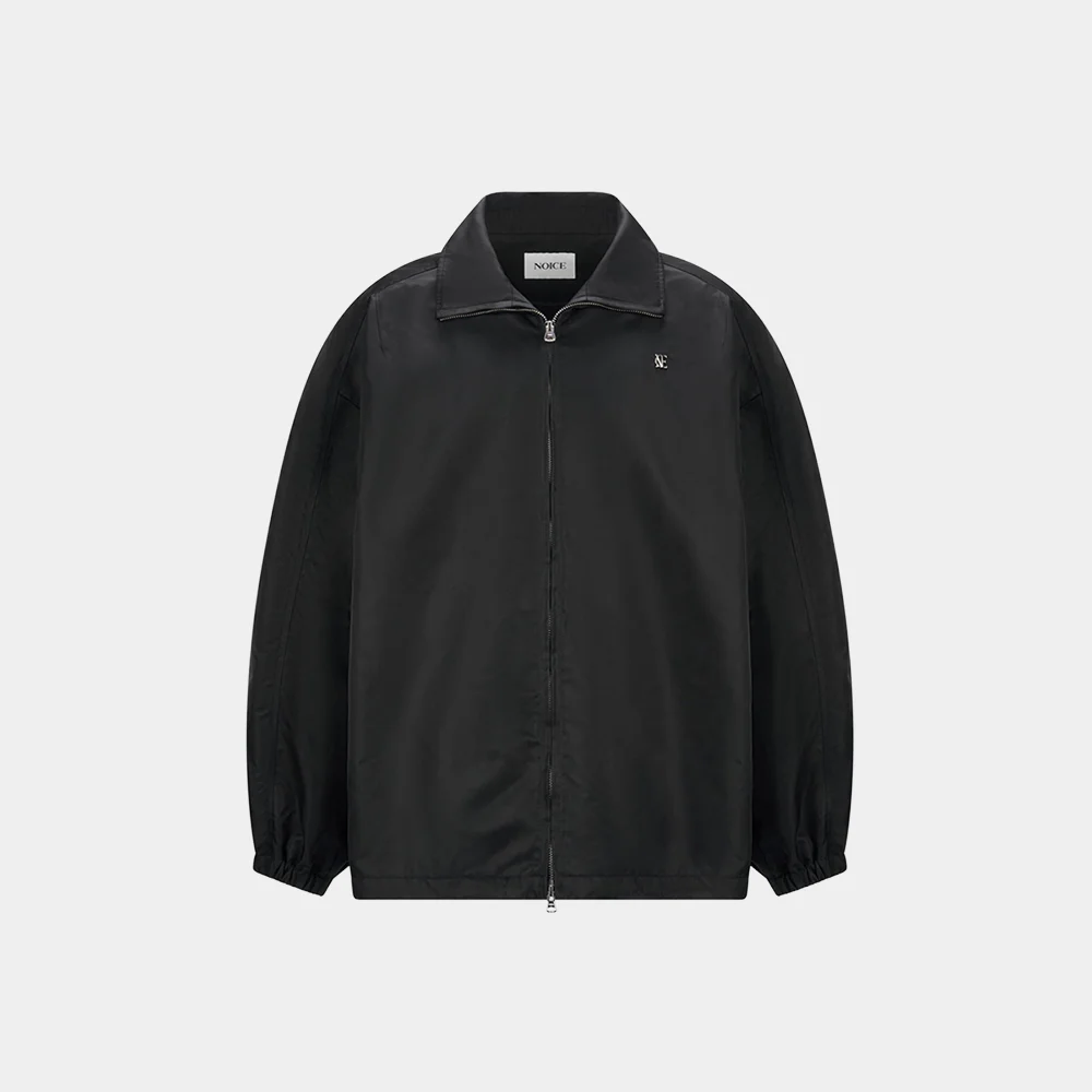 (W) NYLON HIGH-NECK ZIP-UP JUMPER - BLACK