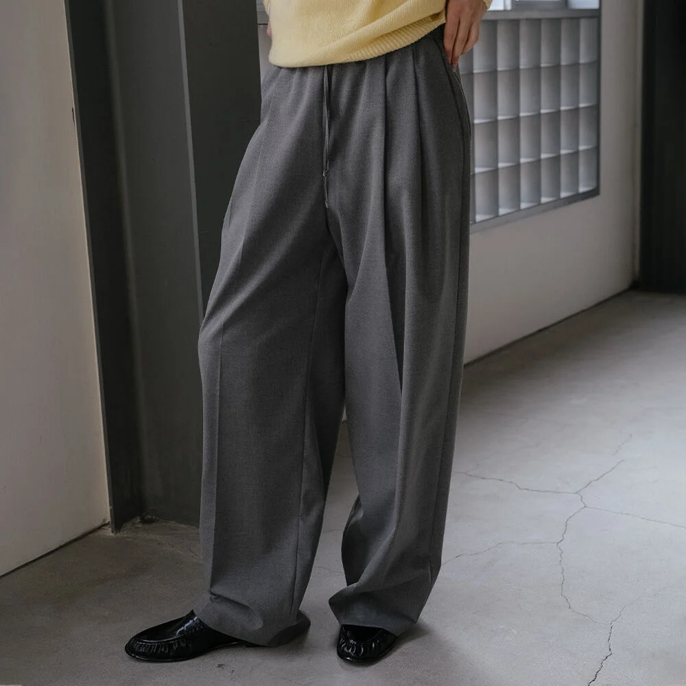 Pintuck string solid wide pants _Gray