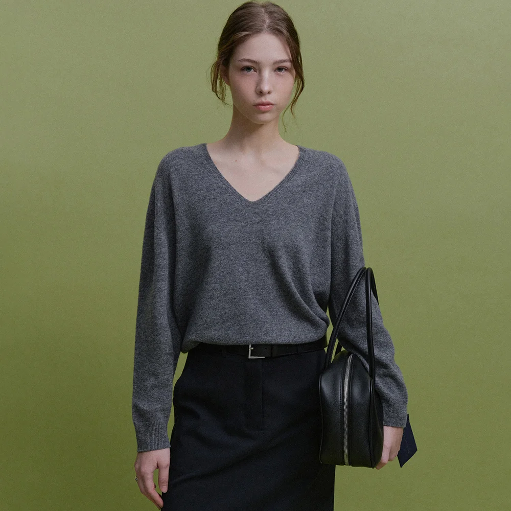 Lei Wool V-neck Knit (Charcoal)