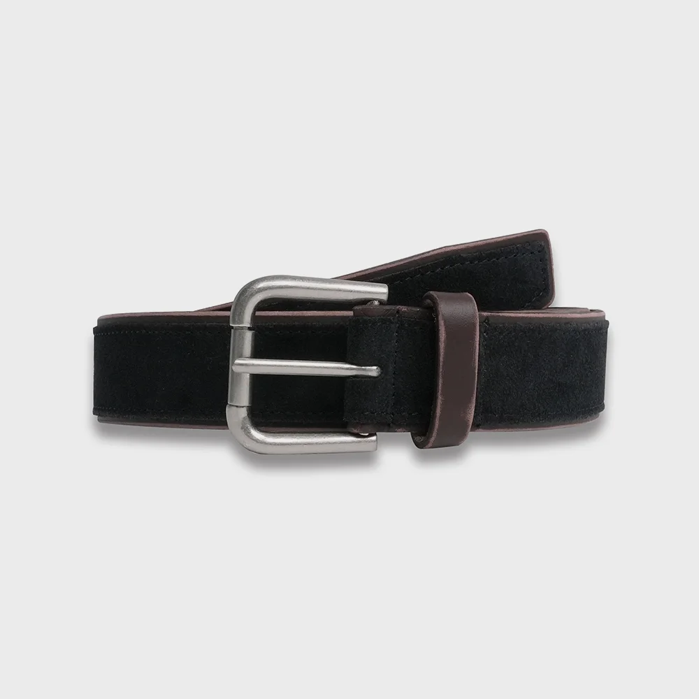 牛皮 復古 半 麂皮 皮革 腰帶 BLACK/BROWN