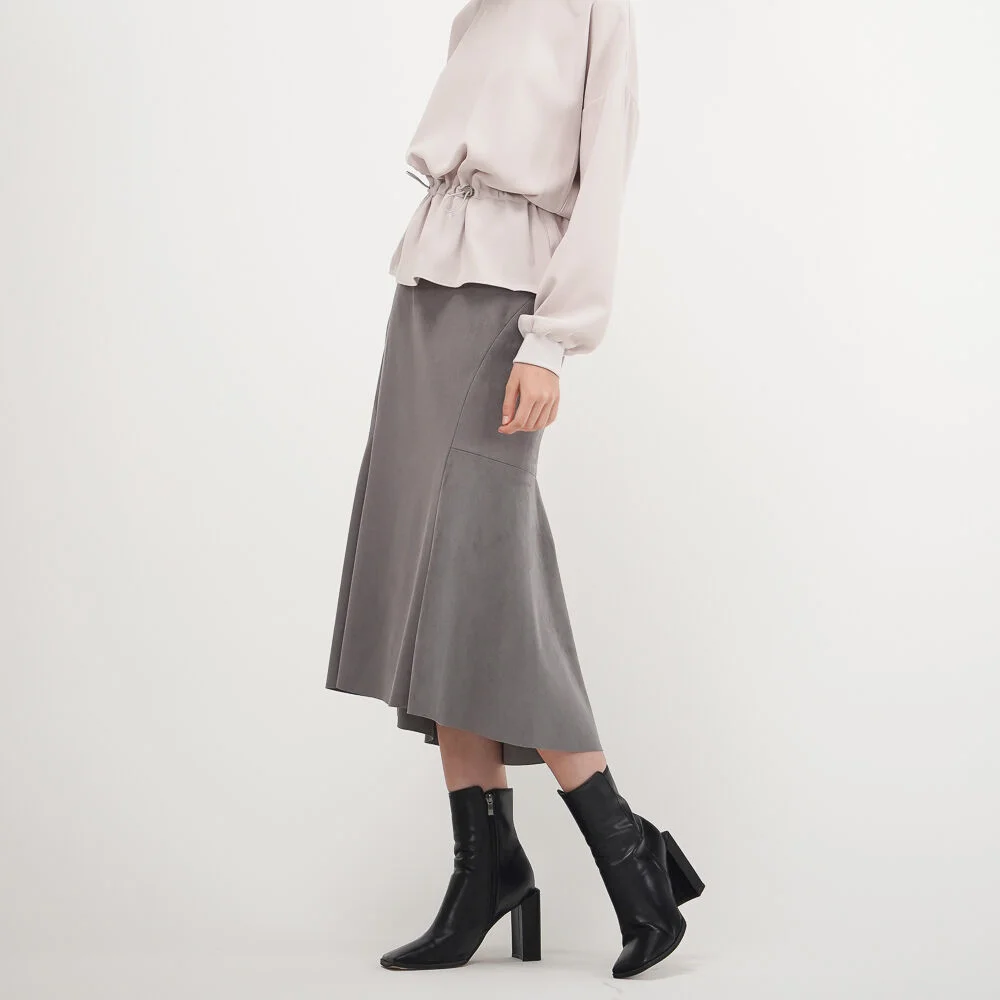 Suede Flared Skirt_Grey