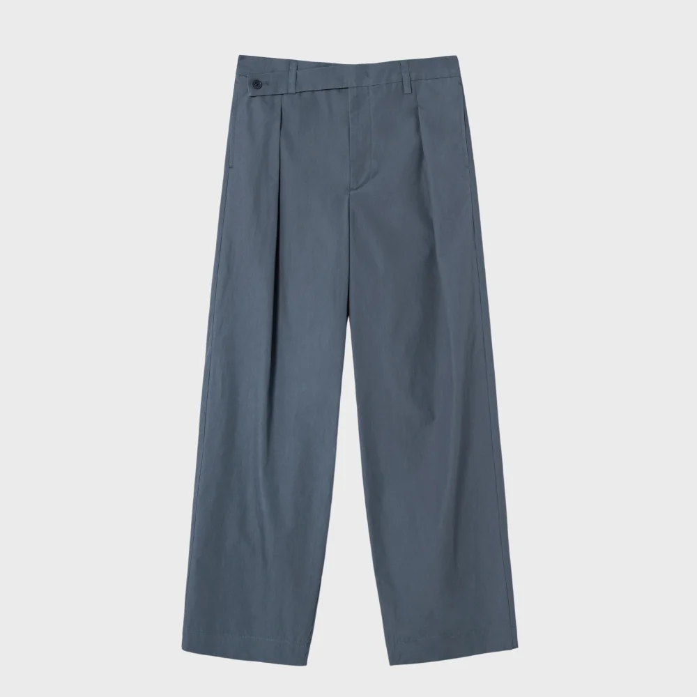 深 百褶 休閒卡其 褲子_BLUE GREY / NE-PC023602-20