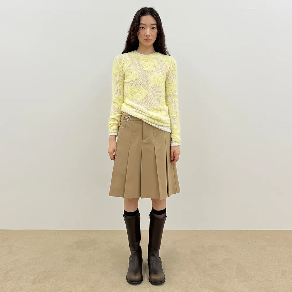 Sinoon Pleated Midi Skirt (Beige)