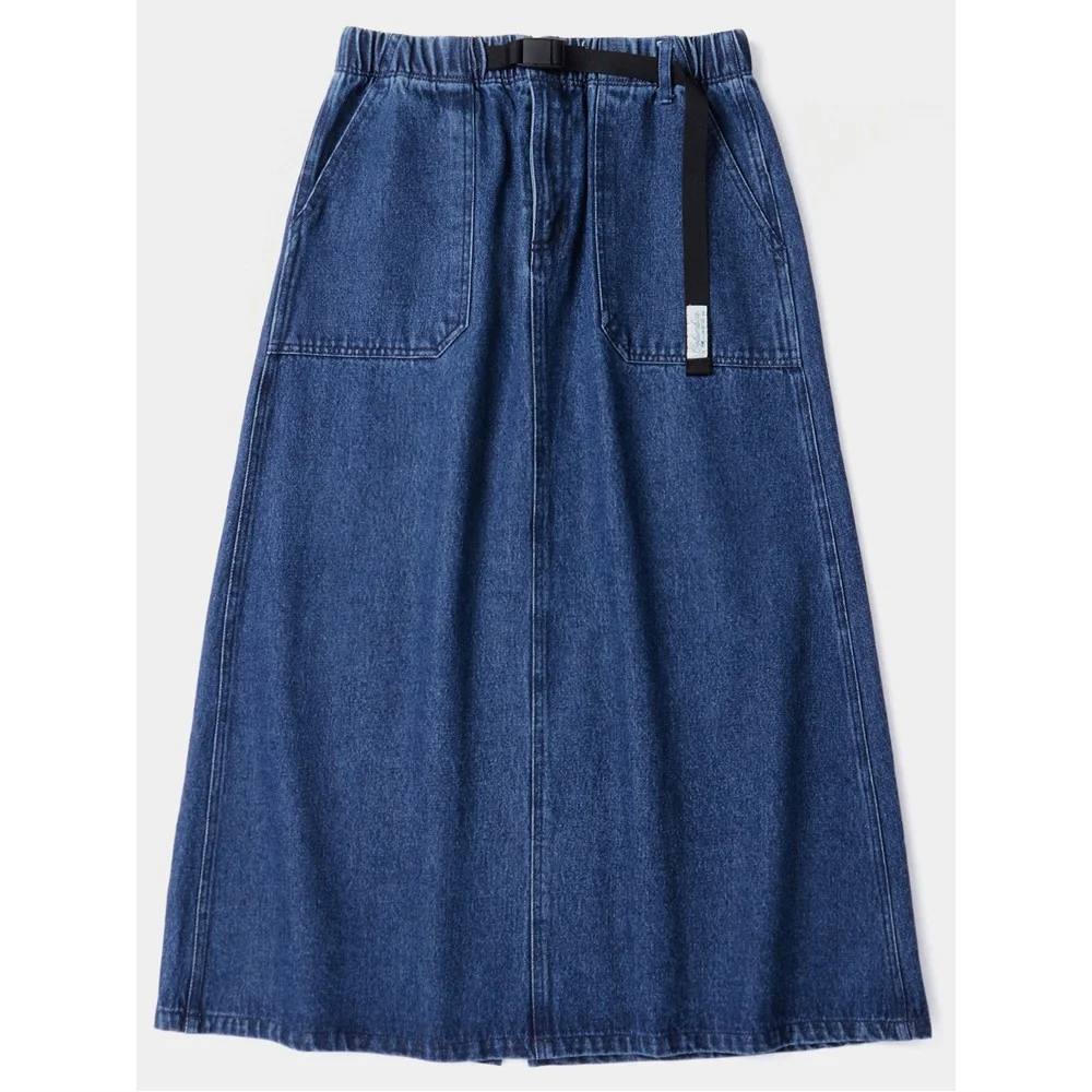 SL-LABEL BELTED DENIM SKIRT 午夜牛仔