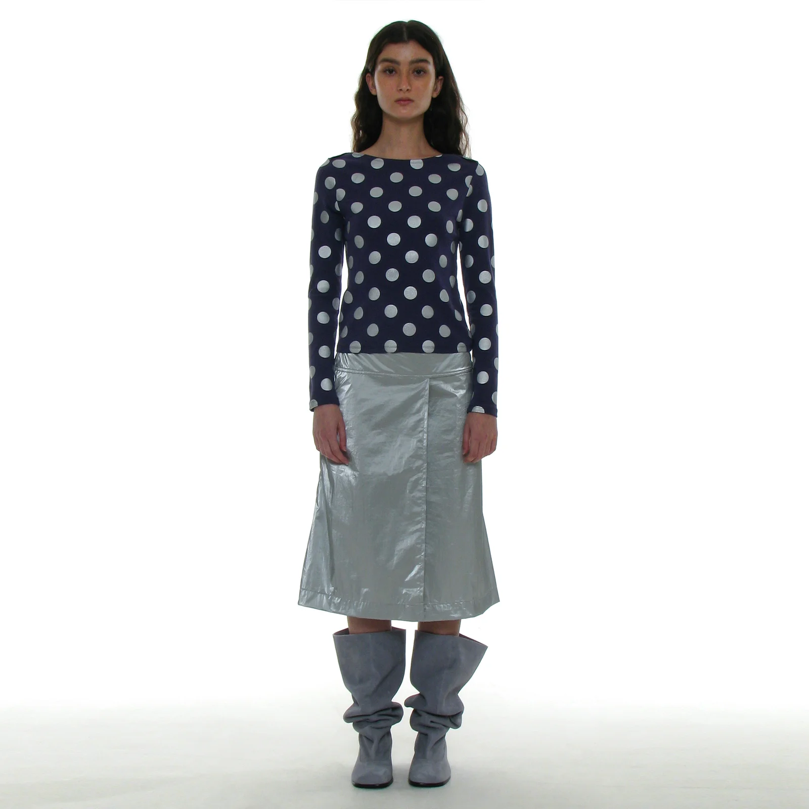 SMOCKING WRAP MIDI SKIRT_SILVER
