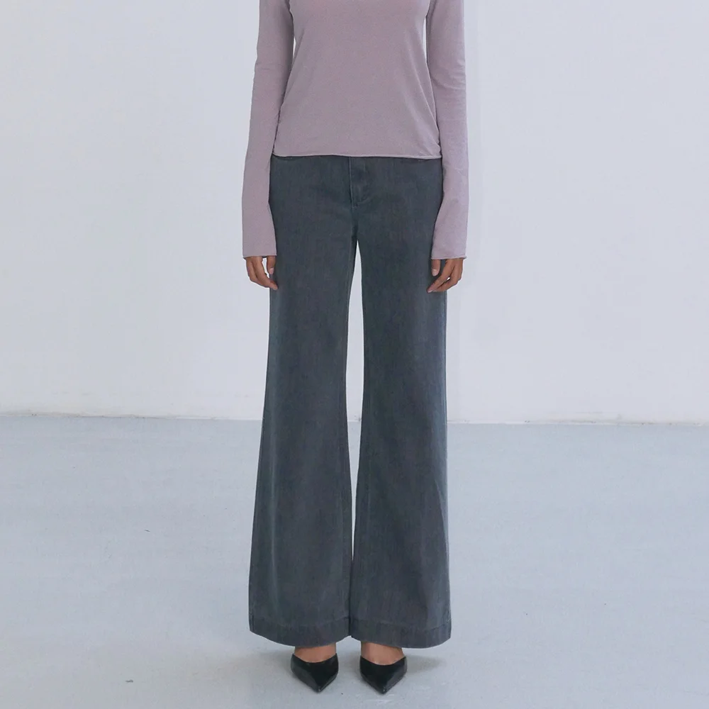 SEMI WIDE HIGH-RISE DENIM PANTS - DARK GREY