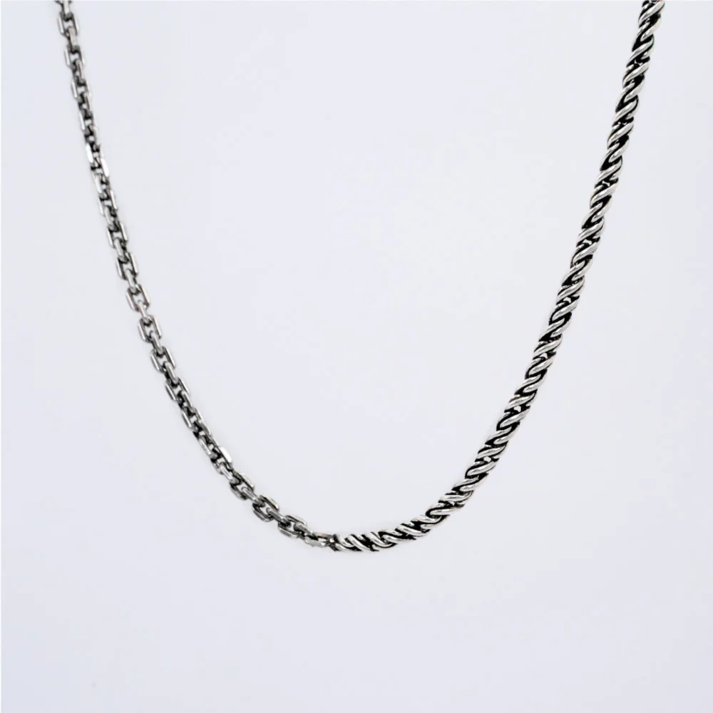 HR 332N_Silver Half & Half Chain Necklace