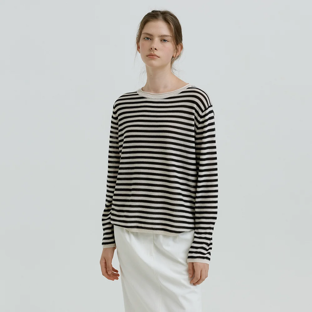 Paper Boat Neck Knit (Ivory stripe)