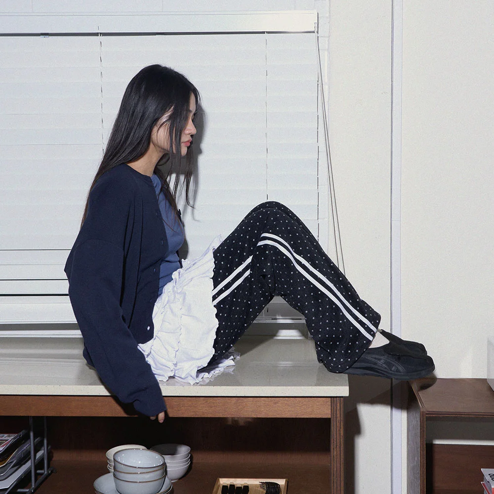 BP Dot Fleece Track Loose Pants_BLACK