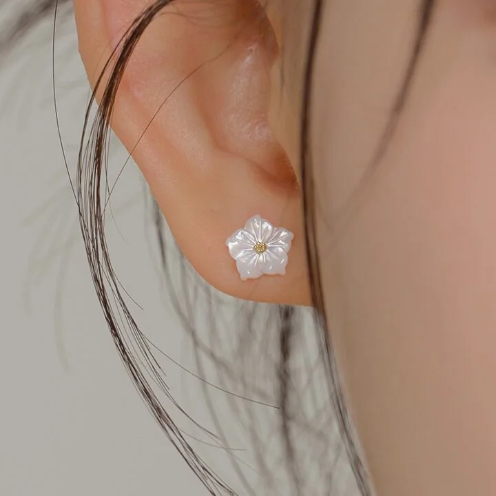 14k 包金 Miu 貝母 花 耳環