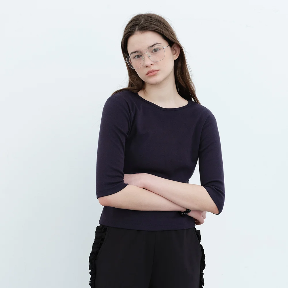 Simple Harf T-Shirt-Navy