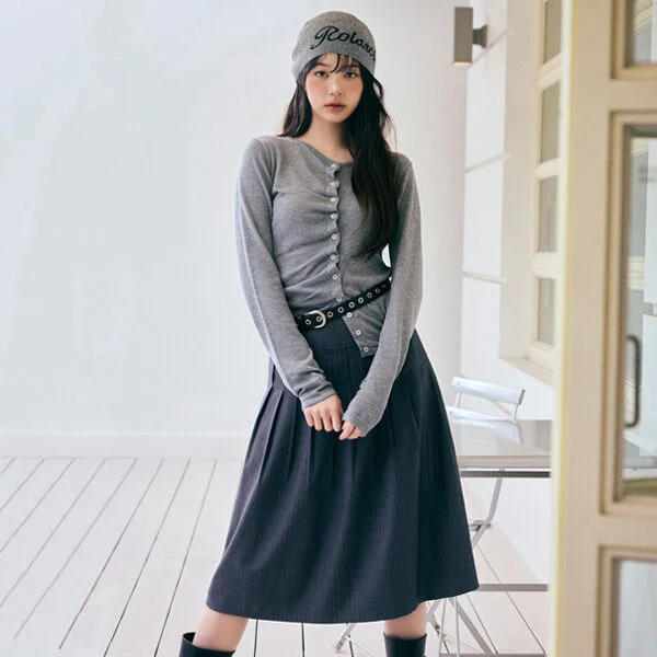 STRIPE PLEATS SKIRT GRAY