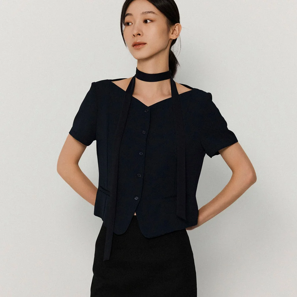 modern tie blouse_navy