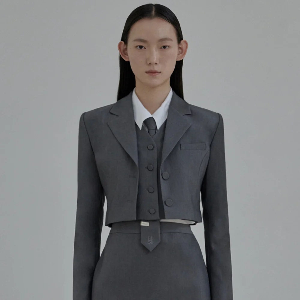 Hugh Cropped Suit Jacket - Grey