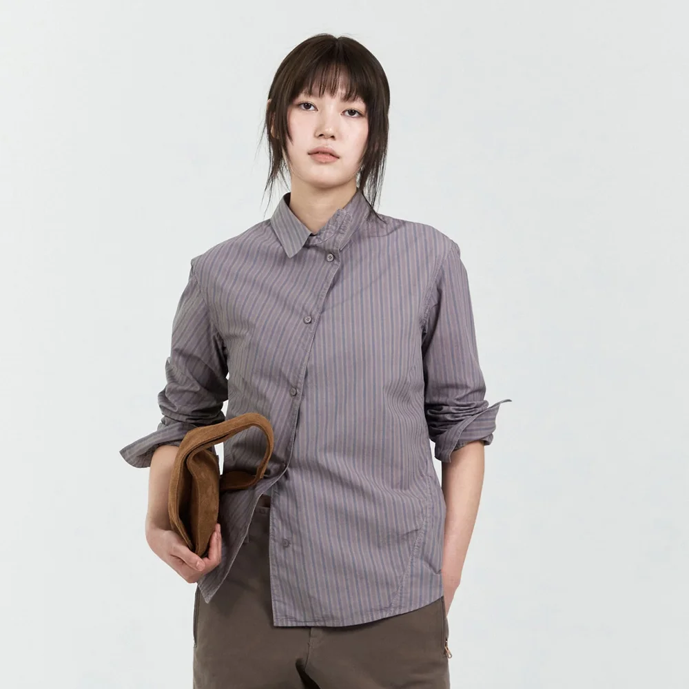 WOMENS GARMENT DYED CURVED STRIPE SHIRT MODERN MOCHA (STRIPE)