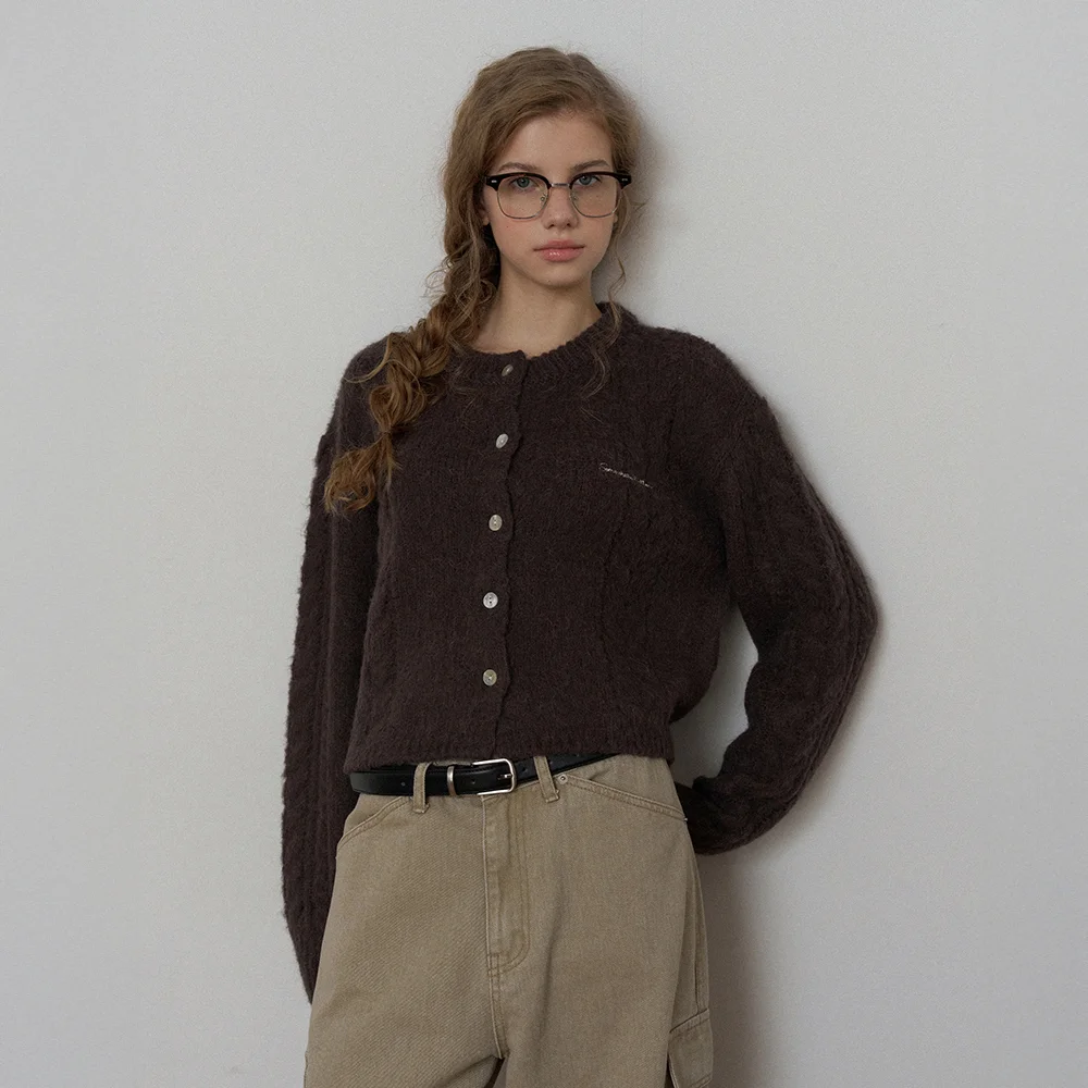 Sandy Alpaca Brush Cardigan - Brown