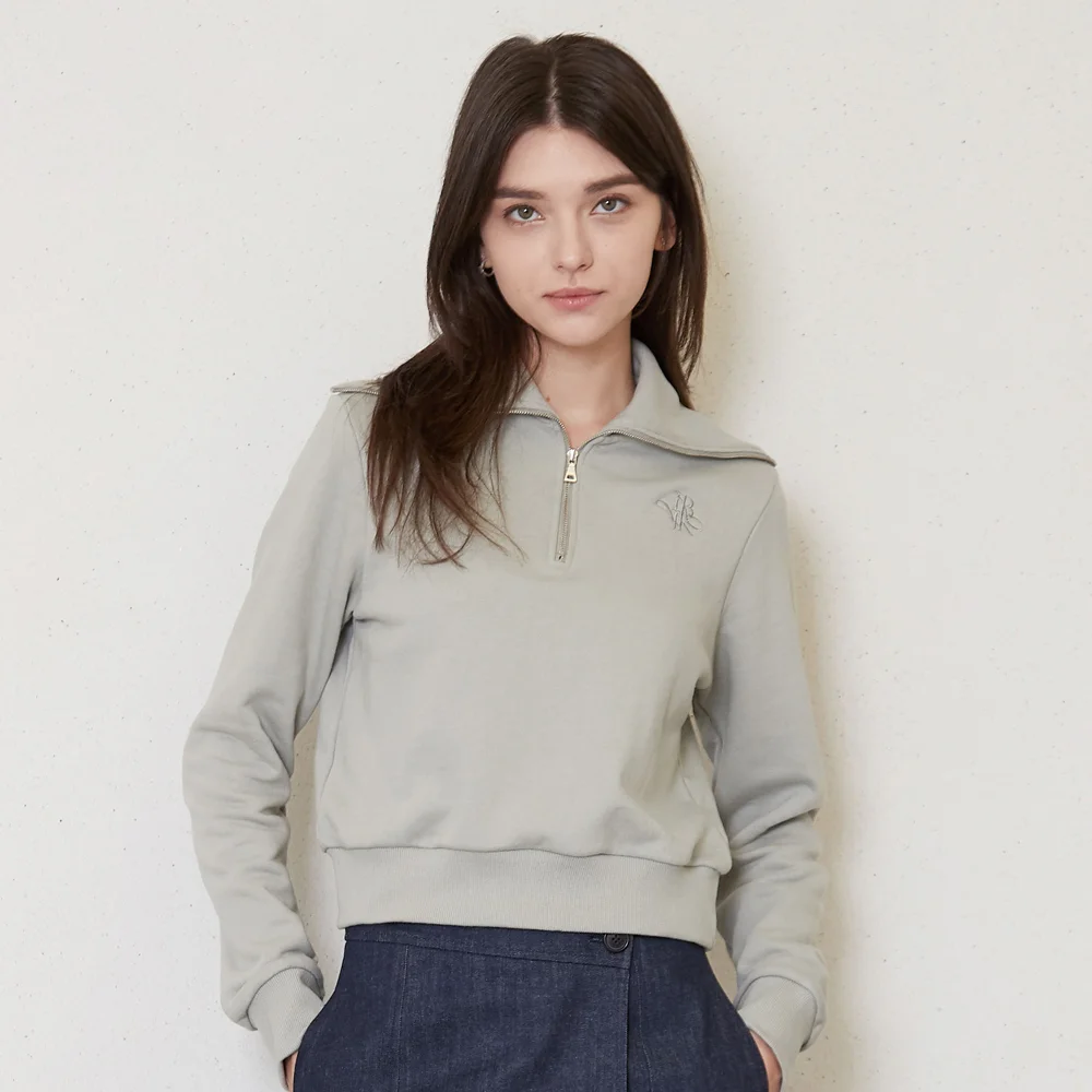 half zip-up sweatshirt_pale khaki