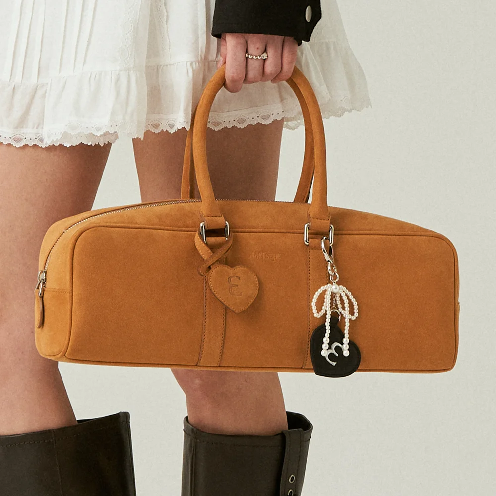 Suede Bowling Bag in Camel