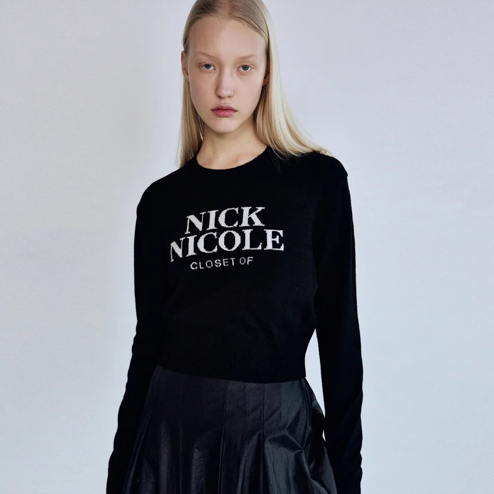 CASHMERE NICOLE LOGO CROP JACQUARD KNIT_BLACK