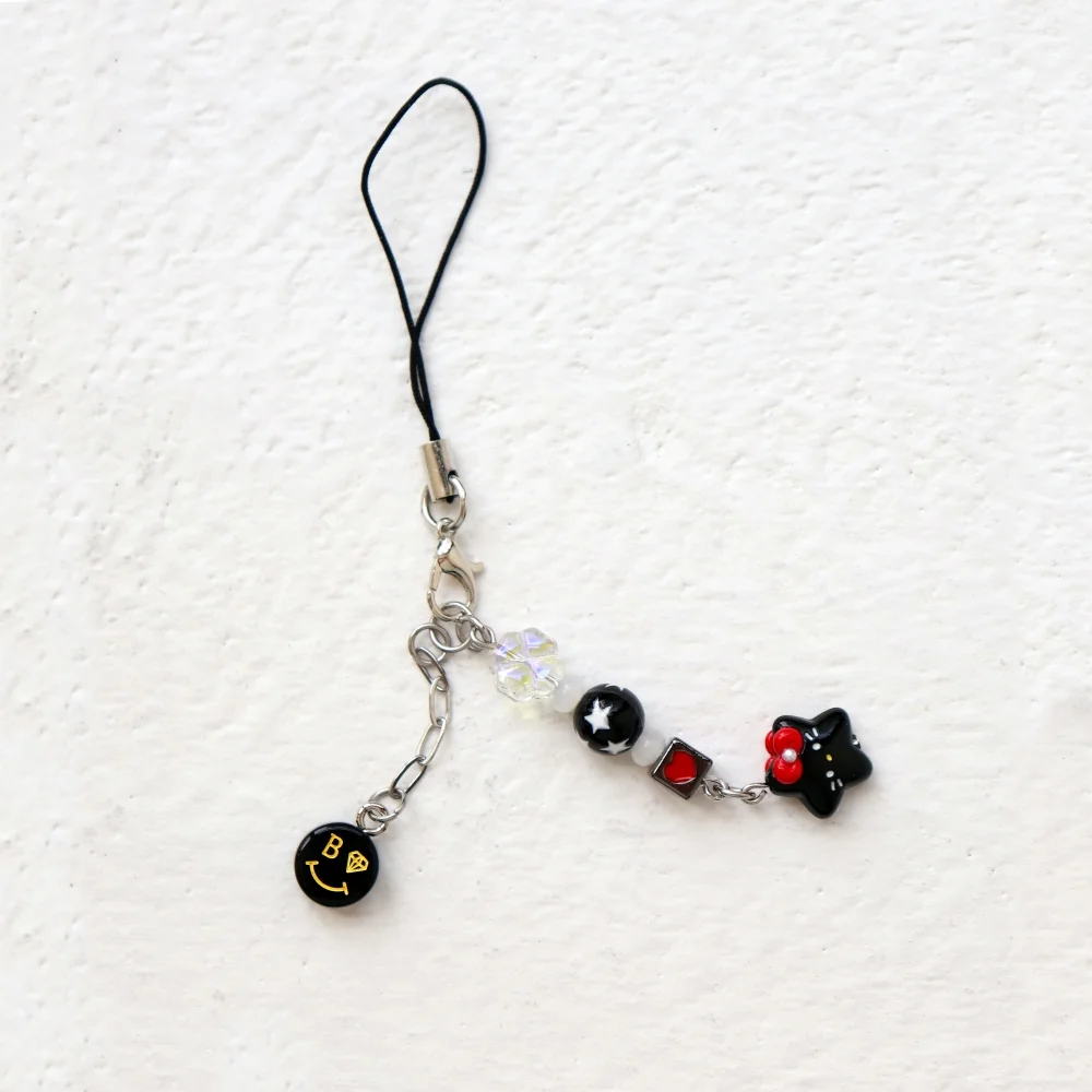Acrylic smile & ribbon cat phone charm strap 亞克力 笑臉 & 蝴蝶結貓 手機吊飾 串珠 手機 鑰匙扣
