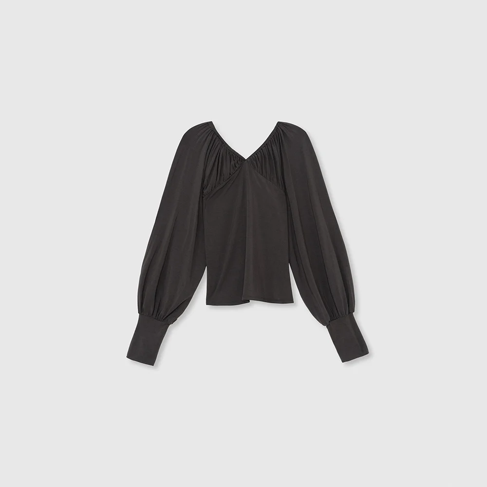 Ribbon shirring tee (Charcoal)