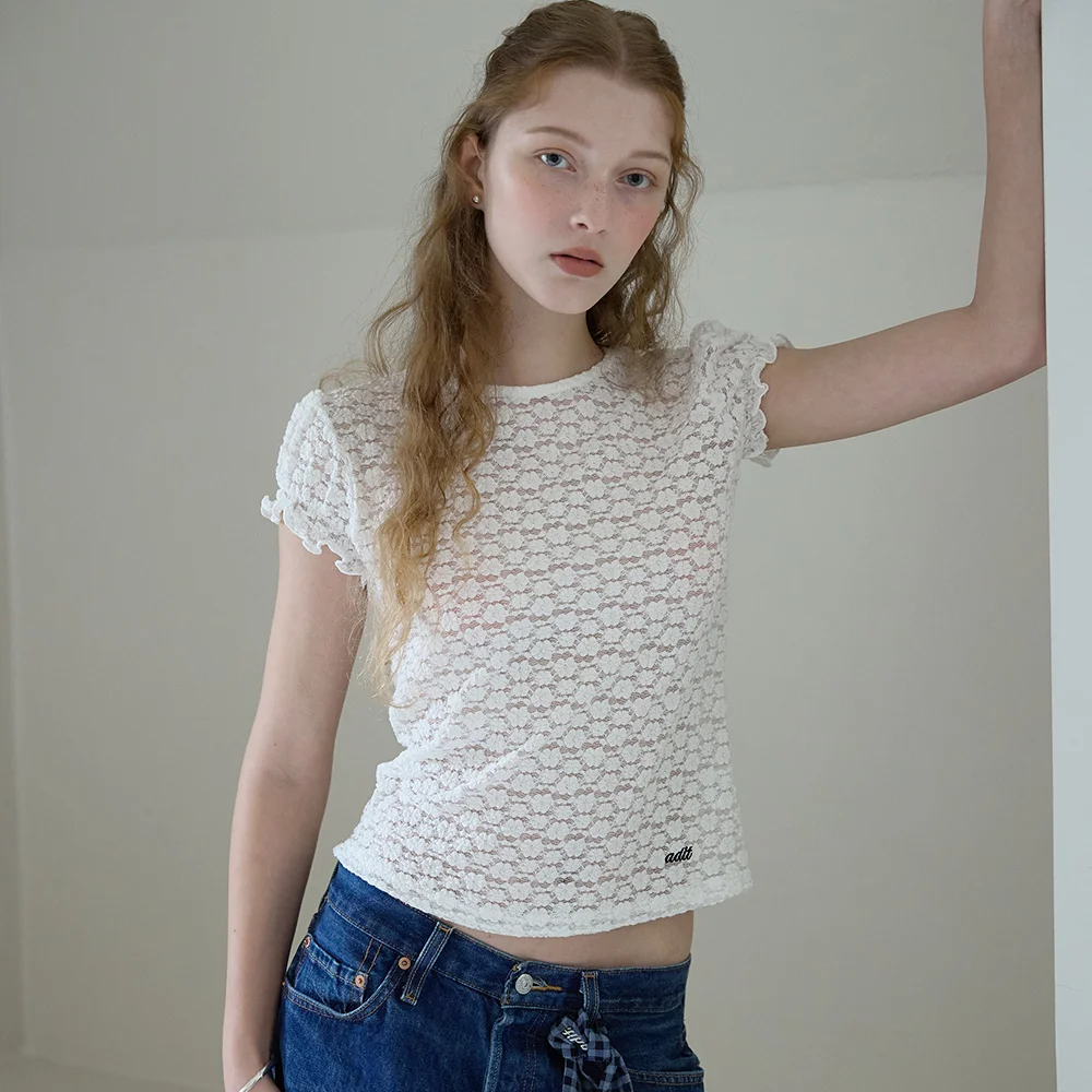 Lace puff sleeves blouse_icory