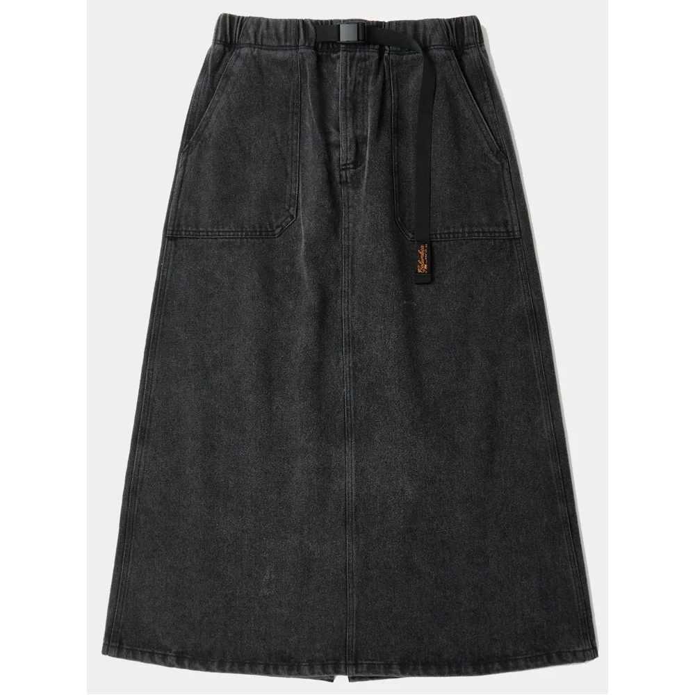 SL-LABEL BELTED DENIM SKIRT 灰色牛仔