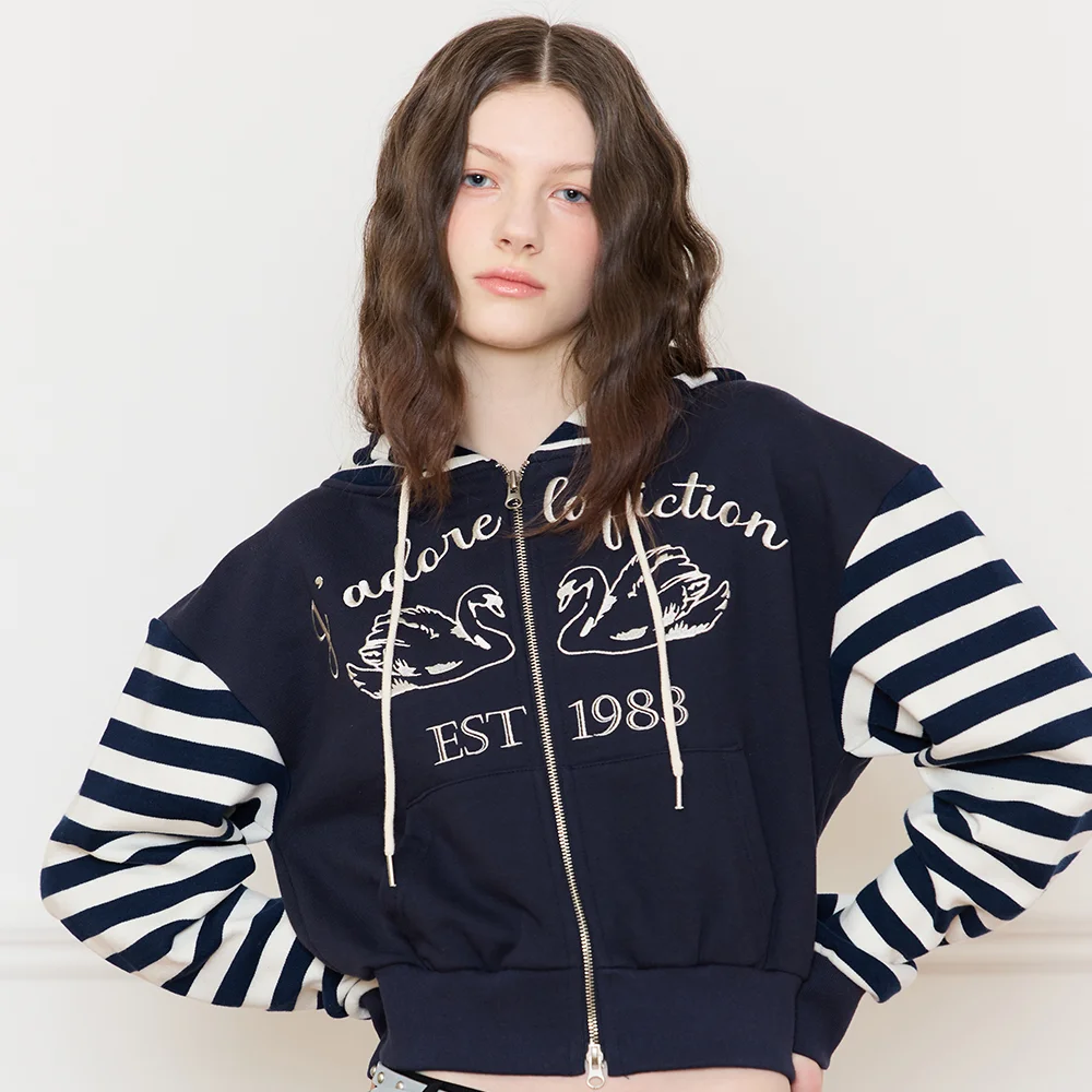 L16 SWAN HOOD ZIP-UP(NAVY)