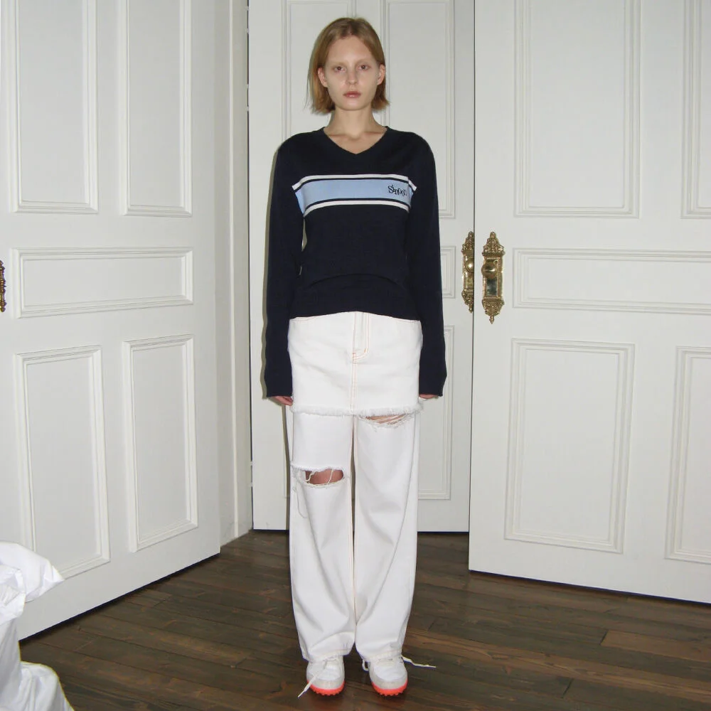 Washed Damage Denim Pants (Off White)
