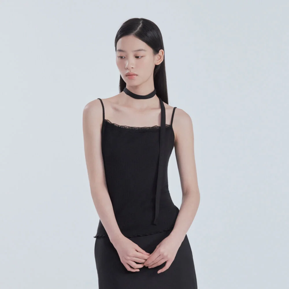 Lace Jersey Cami Top - Black
