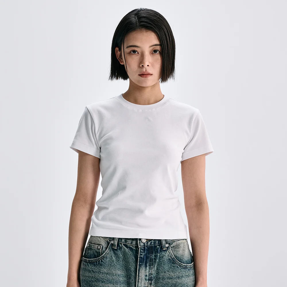 (女裝) 素色羅紋短版T恤 - 5 COLOR