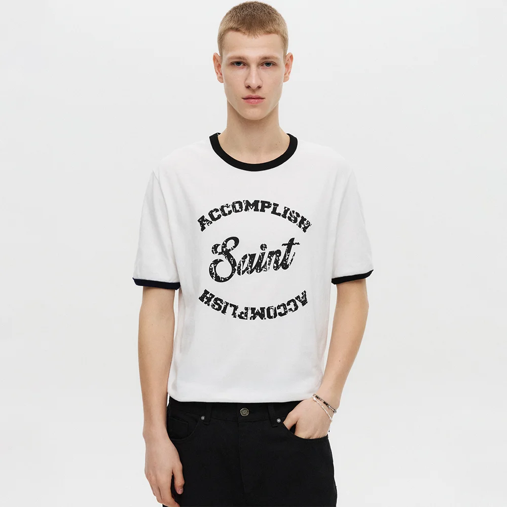 Saint 絲光棉 半 Ringer T恤 白色