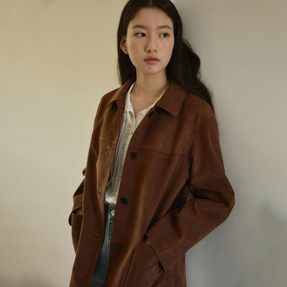 suede single half jacket (vintage brown)