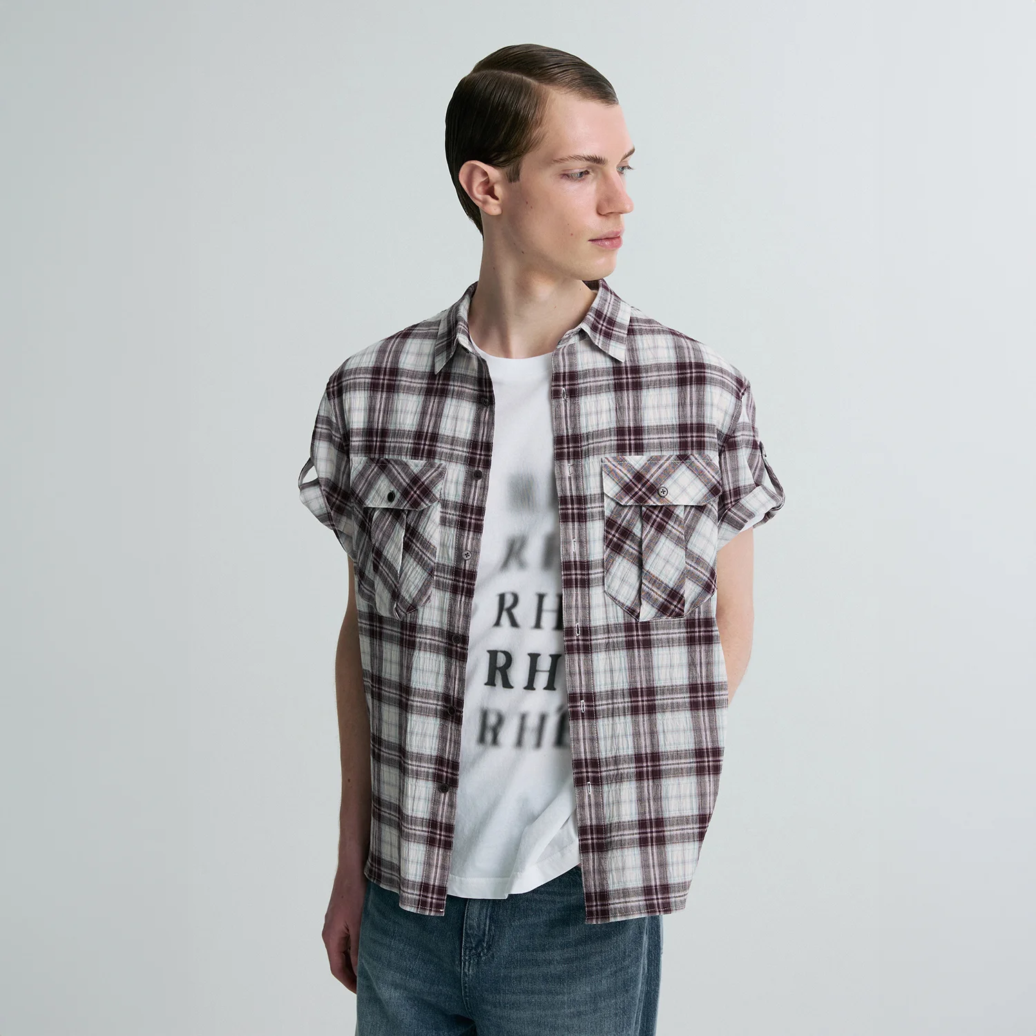 ROLL-UP SLEEVE CHECK SHIRT WINE