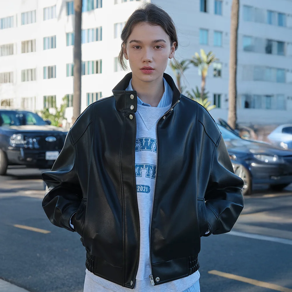 Blake High-Neck Leather Blouson - Black