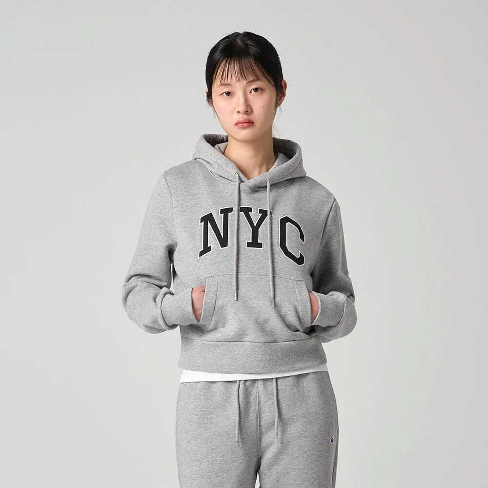 女裝 NYC 短版 連帽衫 T恤 Grey