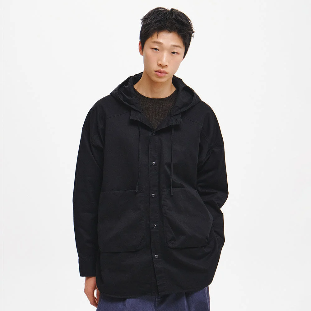 UNISEX 兩穿 口袋 寬鬆版型 連帽襯衫 / GF3UJK012