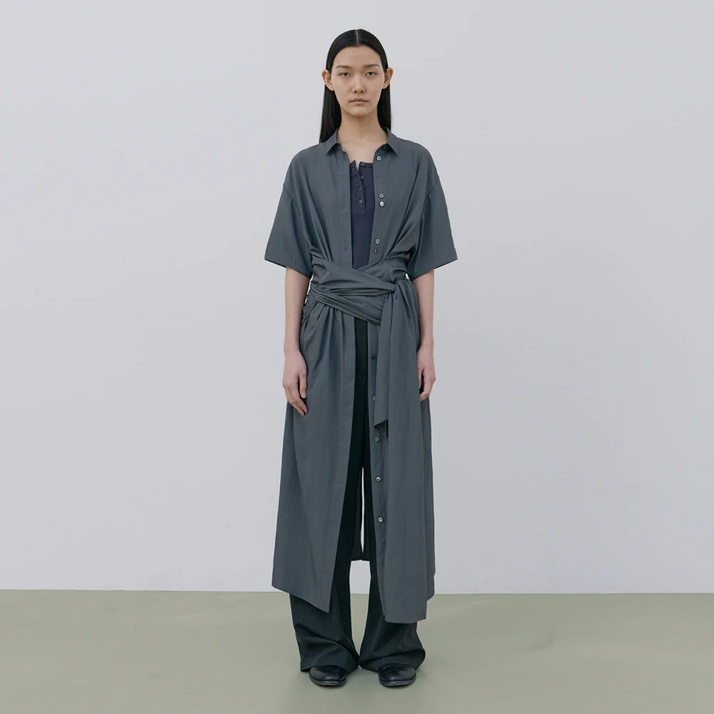 Wide Wrap Shirt Dress (deep gray)