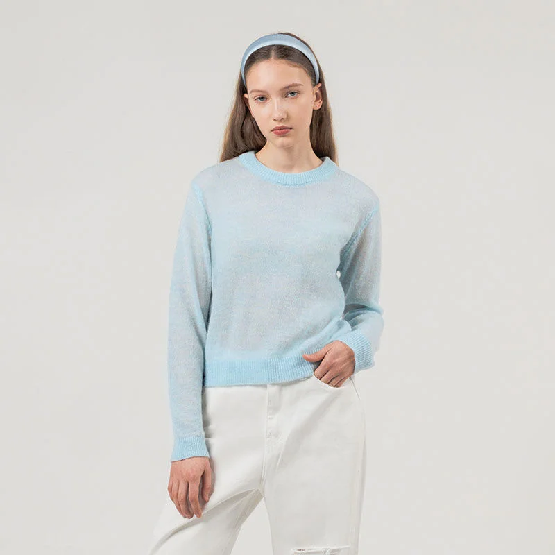 CREW NECK CROP KNIT LIGHT BLUE