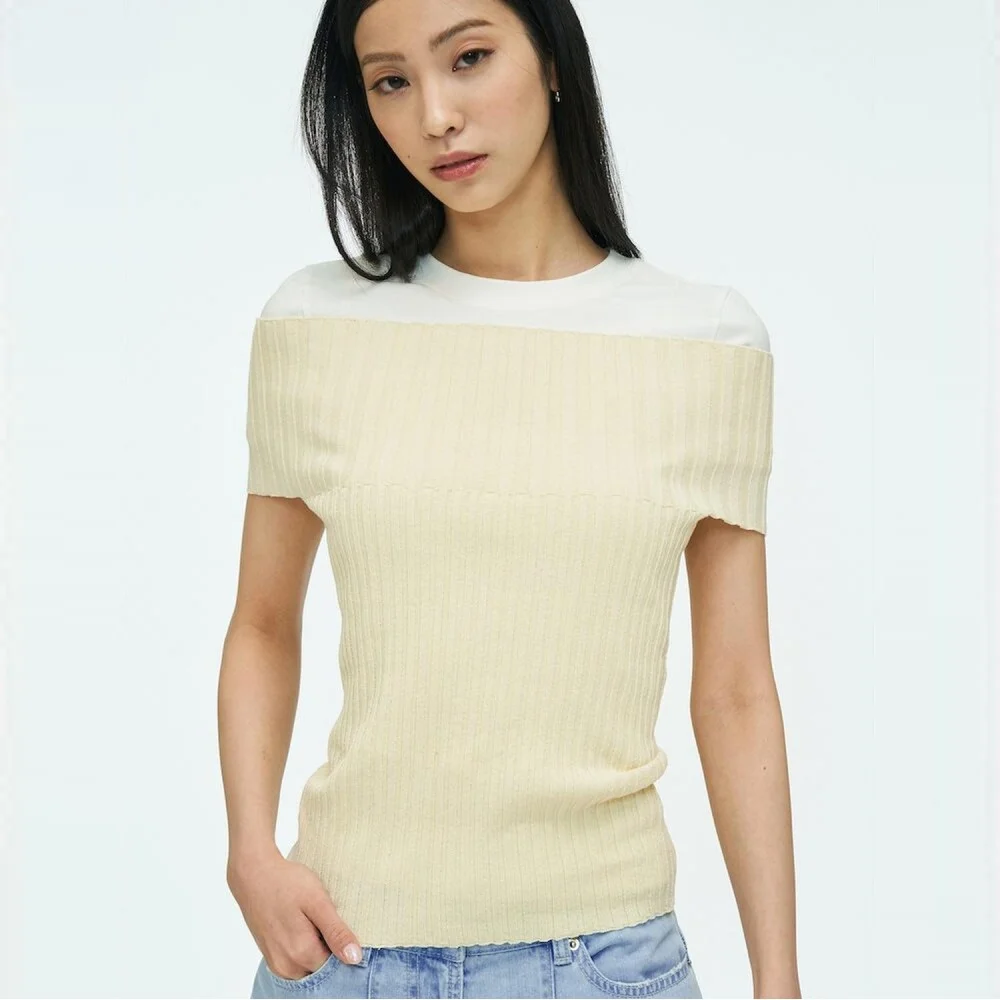 Off Shoulder Rib Top Lemon (AG6451A01F)