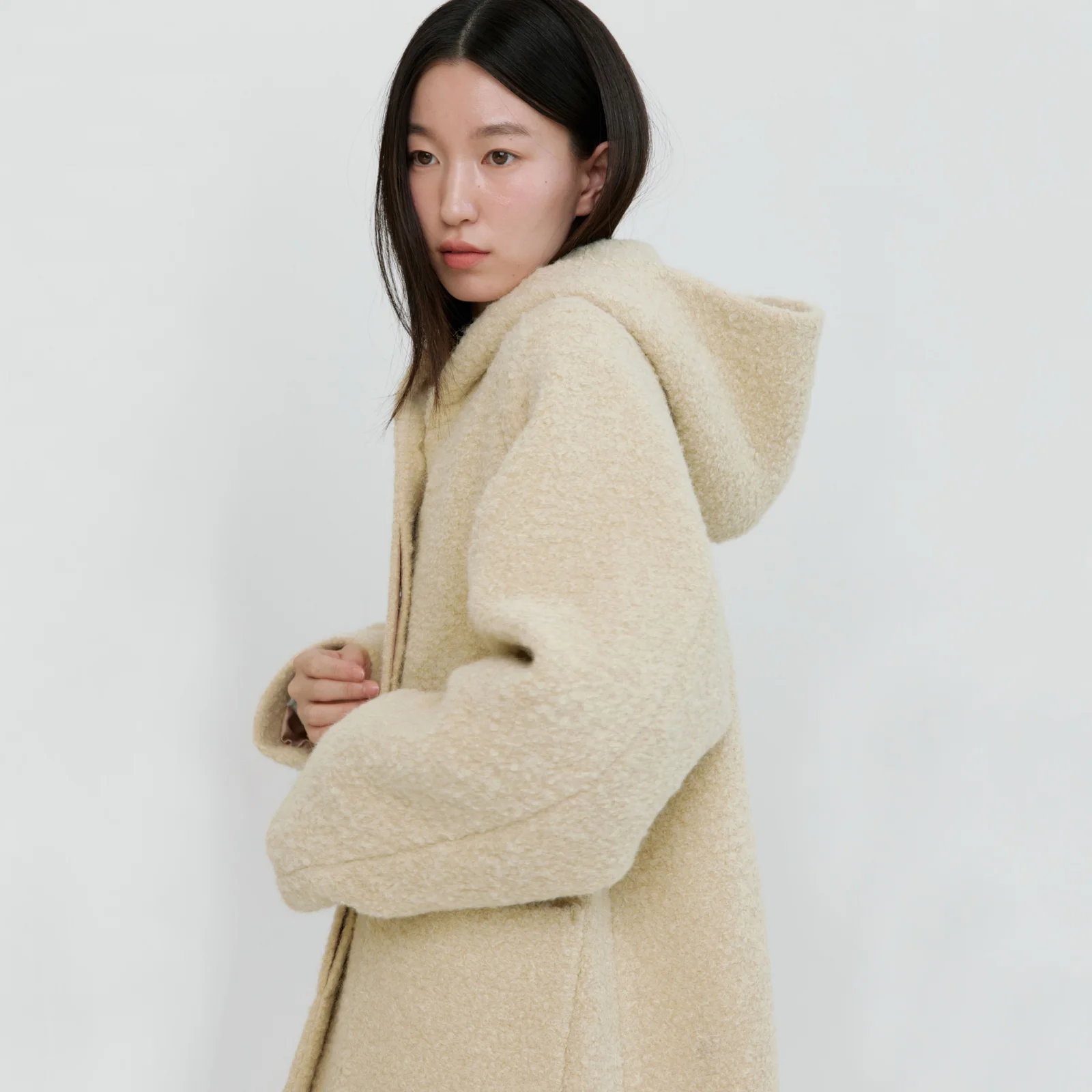 Hoodie Half Coat-Beige