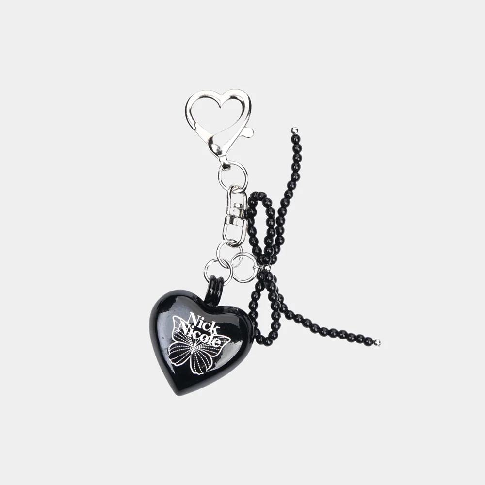 HEART SIGNATURE BUTTERFLY PEARL RIBBON KEYRING_BLACK