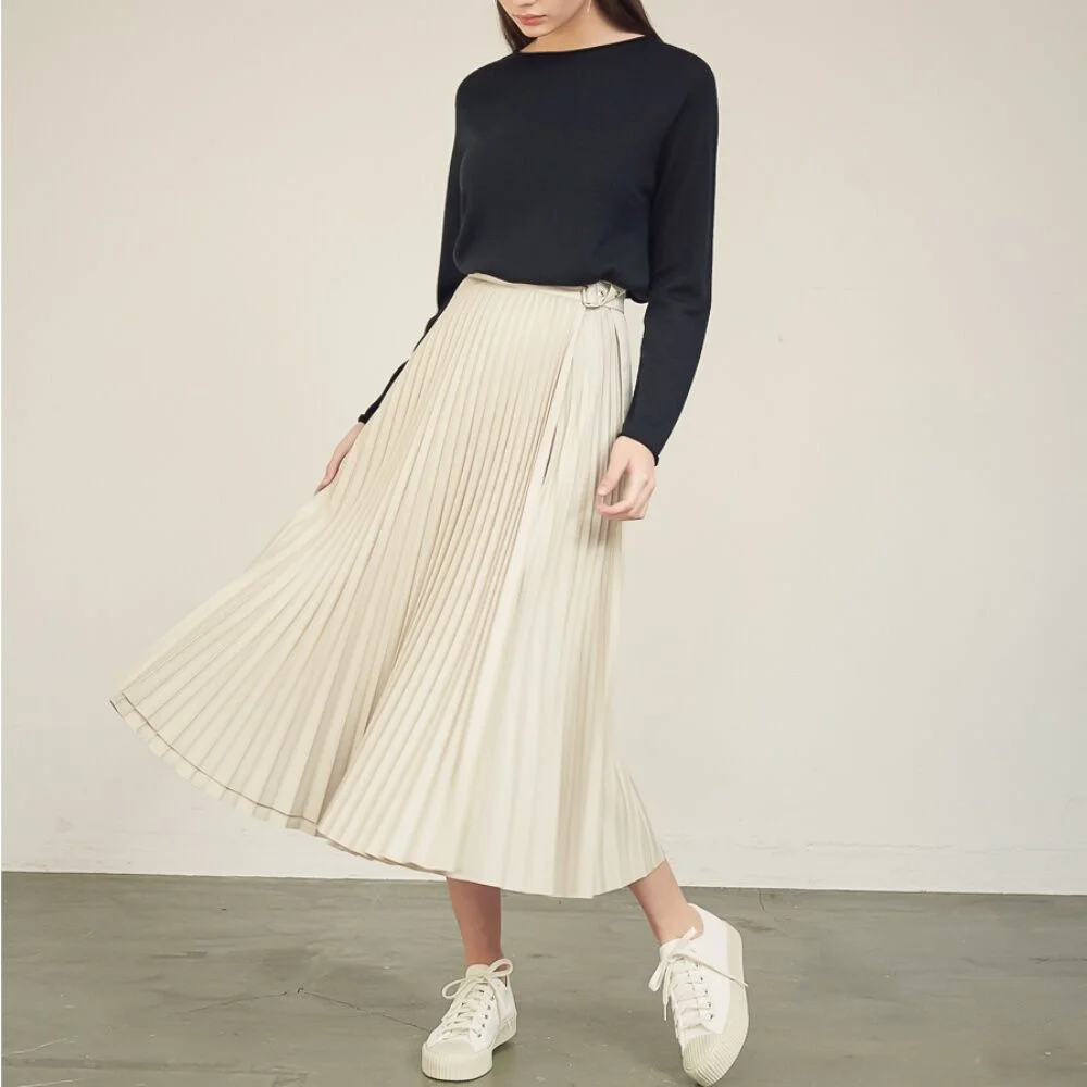 Gaia Pleats Wrap Skirt_Beige