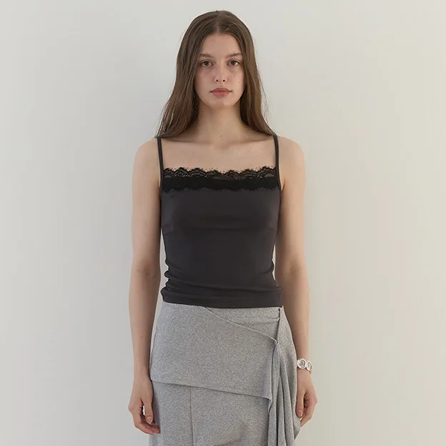 PALE LACE SLEEVELESS (CHARCOAL)