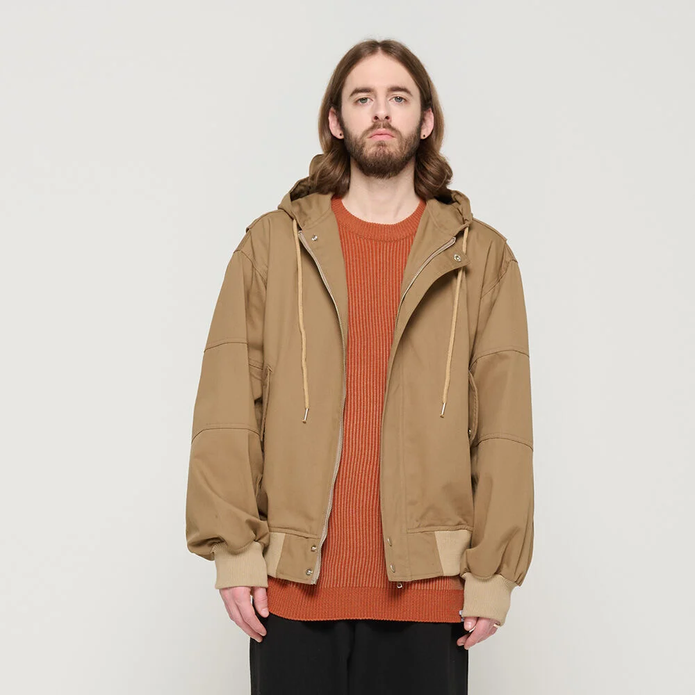 HOODED BOMBER JACKET (BEIGE)