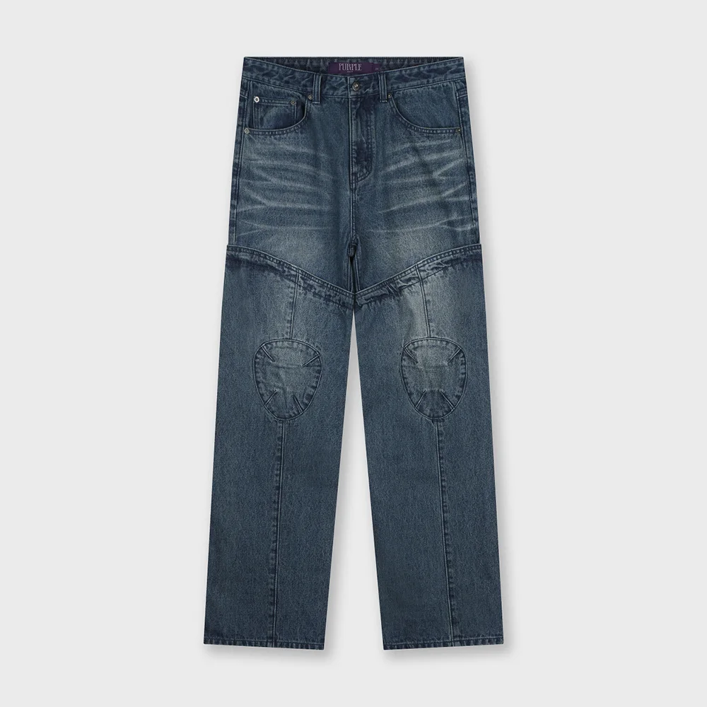 MOTOCYCLE WASHED DENIM PANTS VINTAGE BLUE