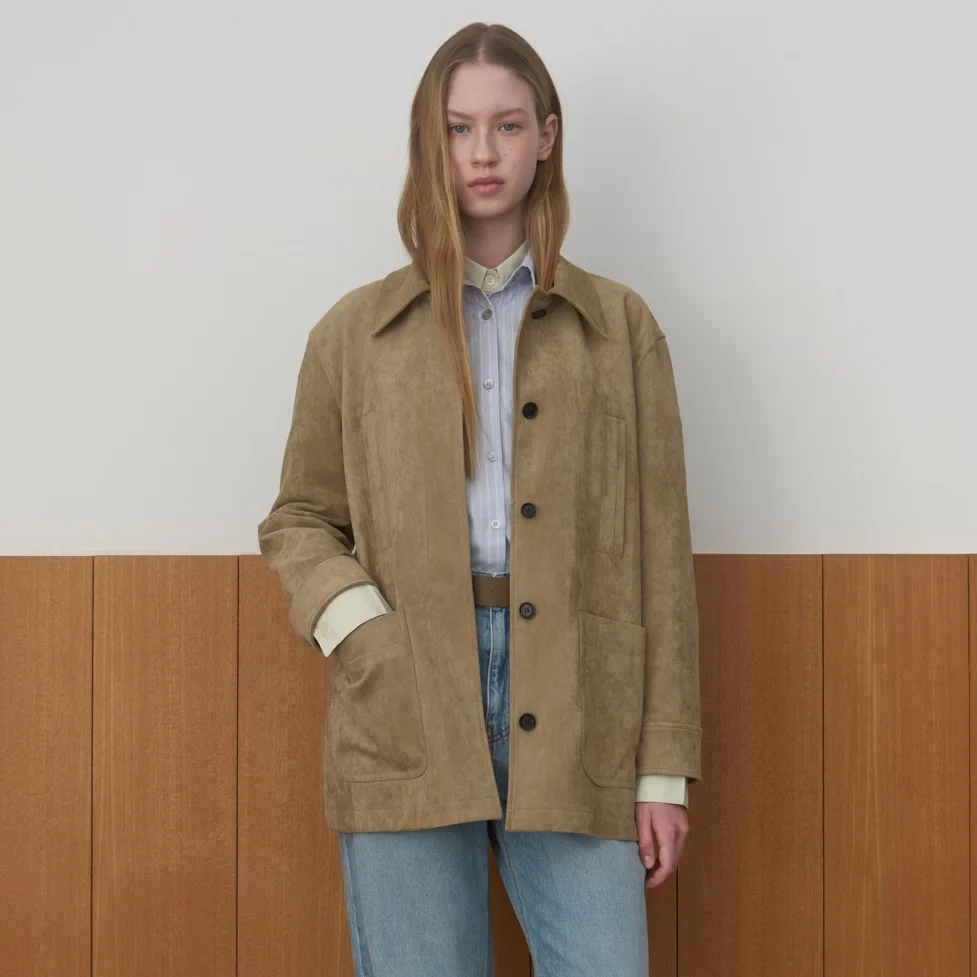 SUEDE SINGLE HALF JACKET_BEIGE
