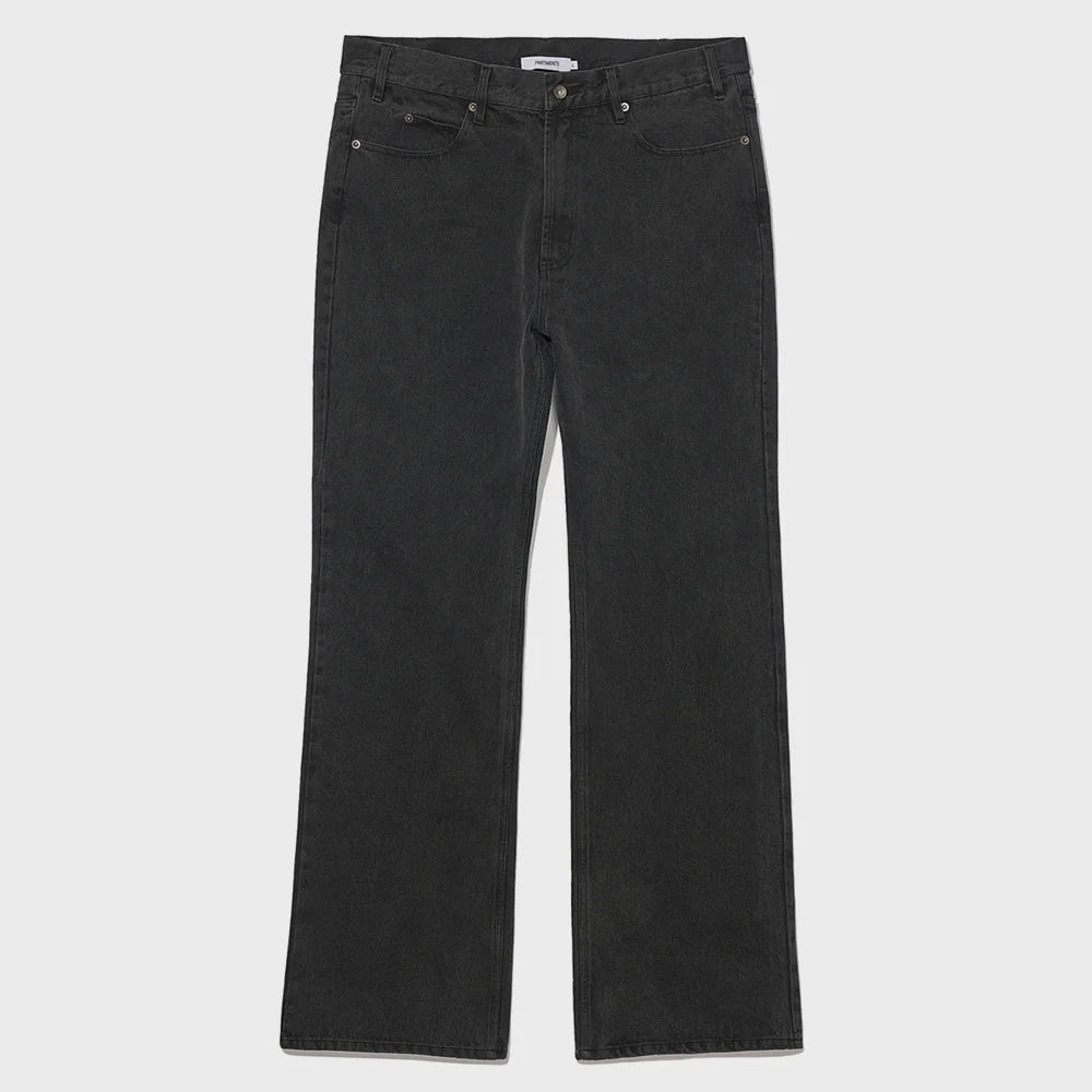 Straight Flare Denim Pants Solid Black