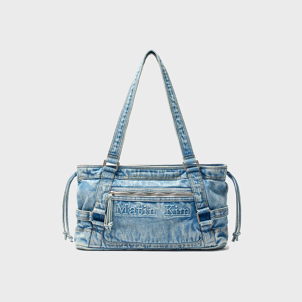 MATIN WASHED DENIM SQUARE BAG IN LIGHT BLUE