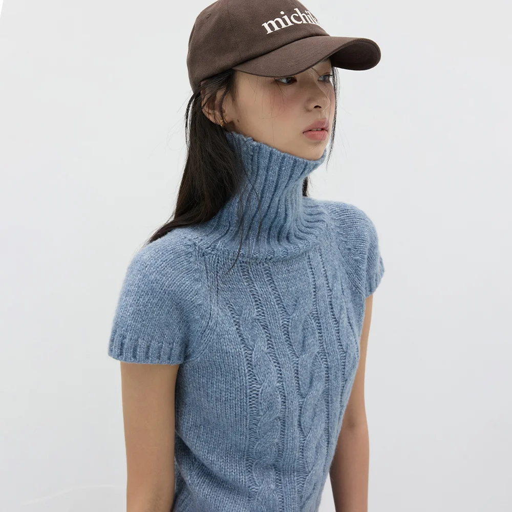 TURTLENECK CABLE WOOL KNIT MUTED BLUE